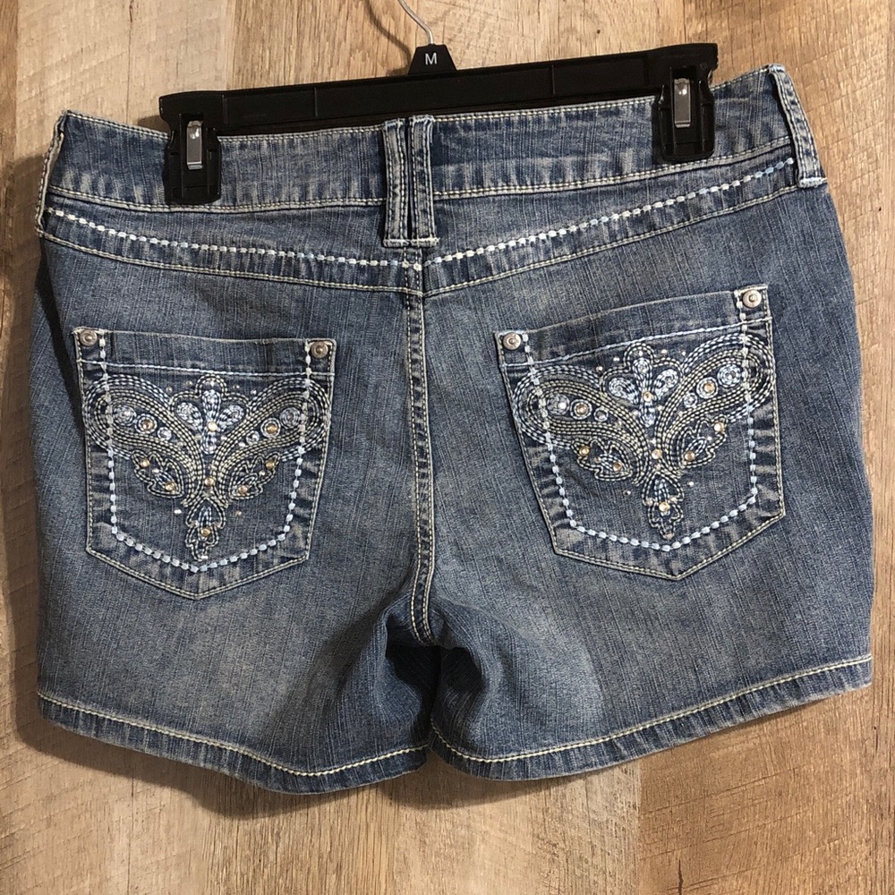 a.n.a Blue Denim Shorts with Contrast Stitching and embellished pattern
